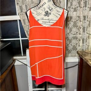 Reitmans Orange Sleeveless Tank Top with Asymmetrical Design and White Stripes